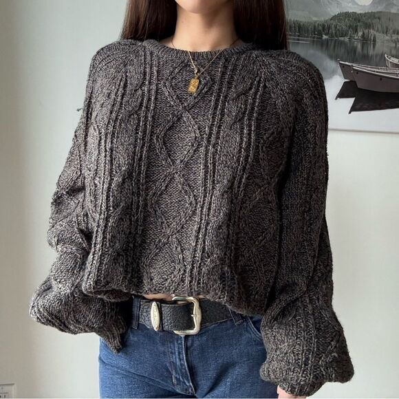 90s vintage slouchy oversized cable knit wool crewneck jumper - Picture 5 of 11